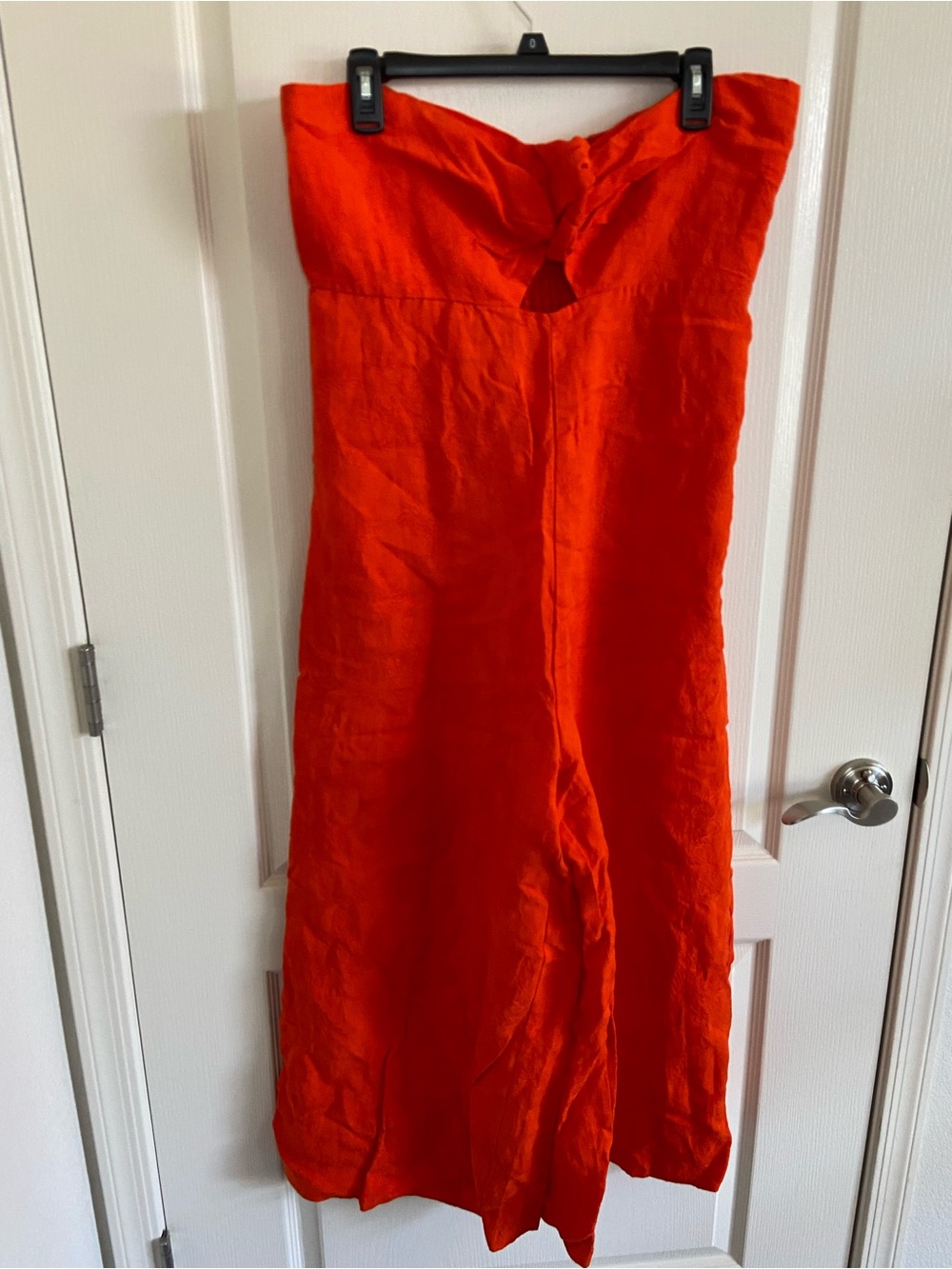 Anthropologie Elevenses Orange Embossed Linen Wide Leg Jumpsuit